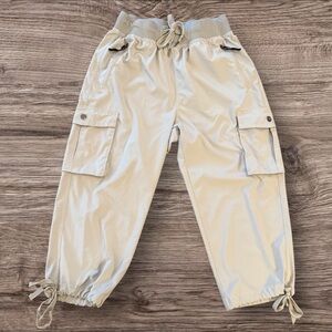 SOOTHFEEL Cargo Jogger Pants Light Gray Zip Pockets Drawcord Hem S